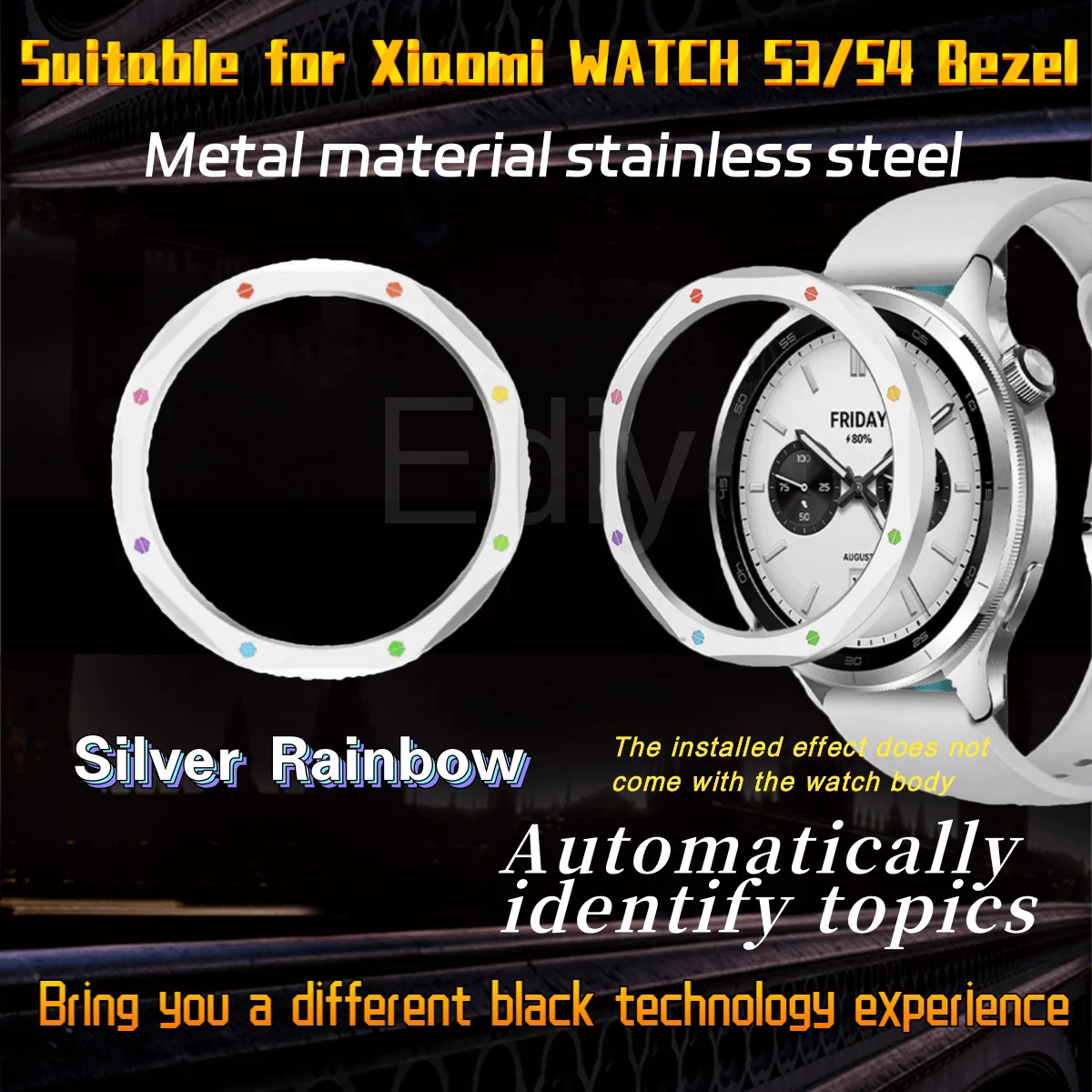

Suitable for Xiaomi Watch S3/S4 bezel stainless steel silver rainbow WatchS3 replacement dial protection ring