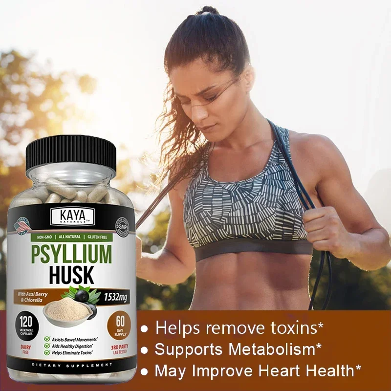 Psyllium Husk Capsules - Helps Improve Metabolism, Promote Bowel Movements, Aid Detoxification & Cleanse The Colon