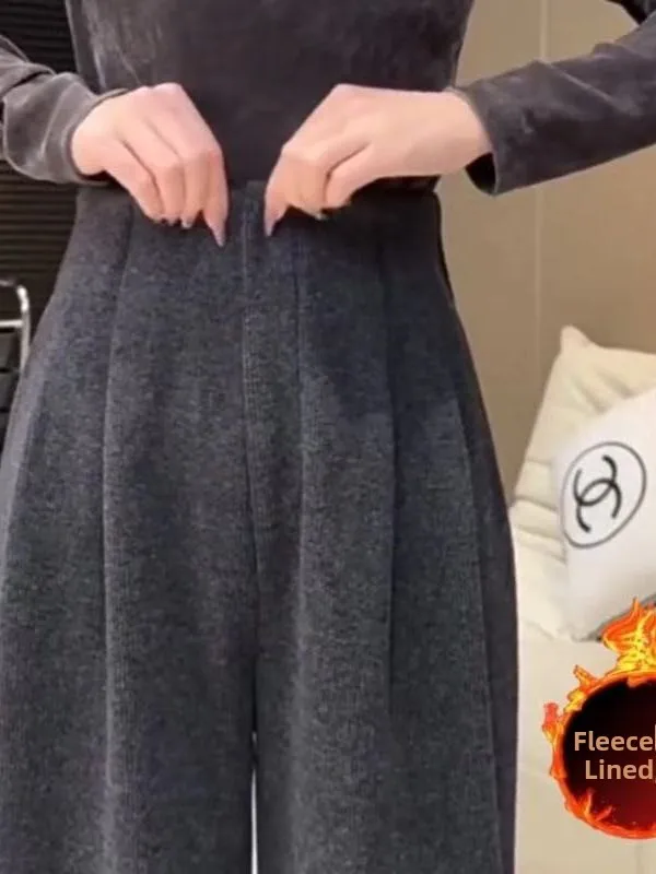 ay Fce gefütterte Freizeithose mit hoher Taille und geradem Bein für Damen, Winter 2022, neue Sle-Schlankheitshose mit lockerem, drapiertem, weitem Bein