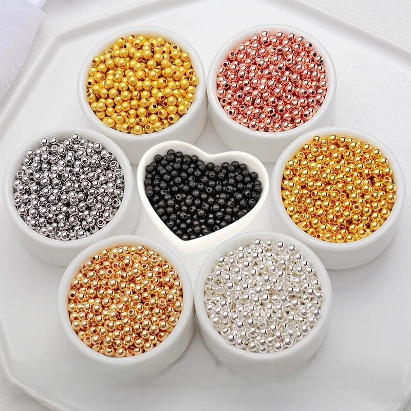 

50pcs Copper Plated Gun Black 18K Gold Round Spacer Beads DIY Pearl Bracelet Necklace Loose Beads Jewelry Material Accessories
