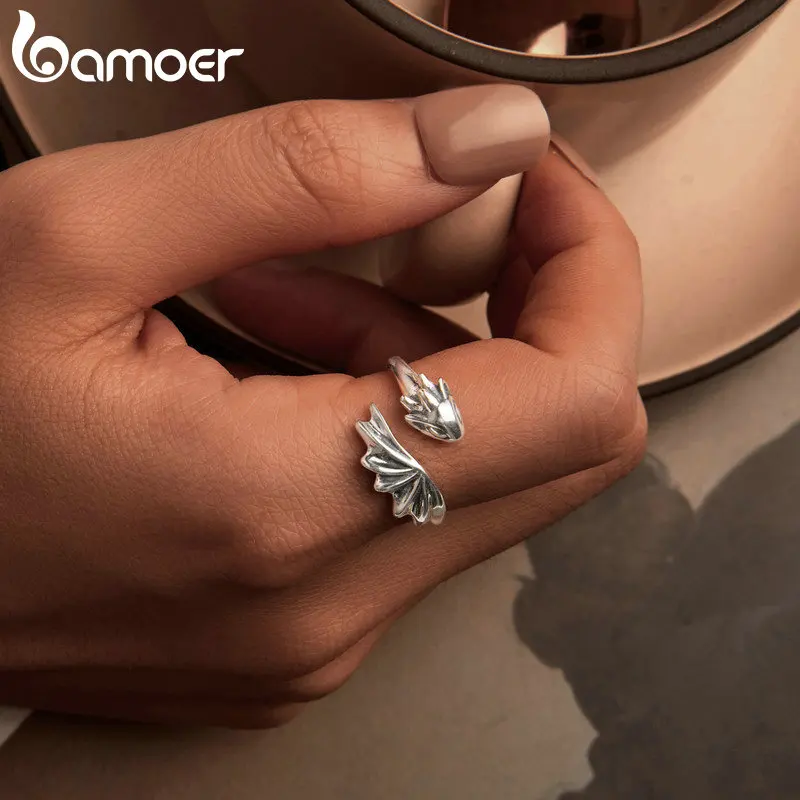 BAMOER Dragon Ring 925 Sterling Silver Adjustable Animal Rings Dragon Jewelry Gifts for Women Teens Girls SCR1017-E