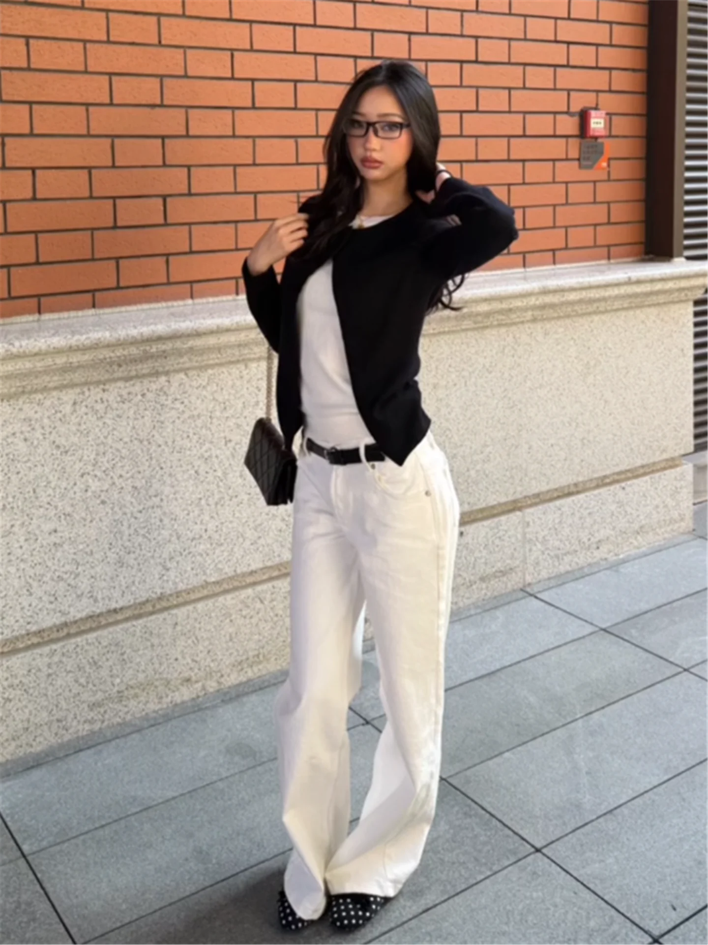 

Retro American White Slim Straight Leg Jeans Women's Loose Drapey Versatile Tall Extended Wide Leg Pants Casual Low Waist