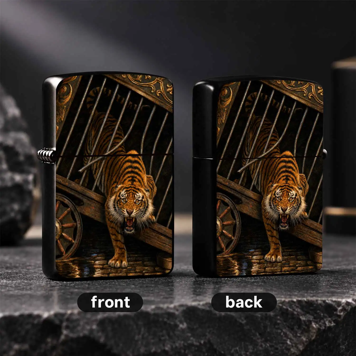 Vintage Fierce Tiger Breaking Cage Print Lighter, Stylish Creative Portable Decor, Multi-scenario Usable Ignition Accessory, Unique Exquisite Collectible Gift For All Kinds Of Daily Occasions A Humorous And Interesting Lighter