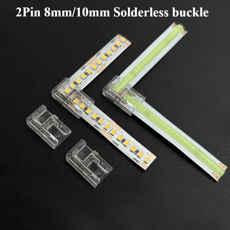 

10-100Pcs COB LED light strip transparent solderless hat connector L-shape crystal buckle suitable for 8/10mm 2PIN HO2P-8/10-L
