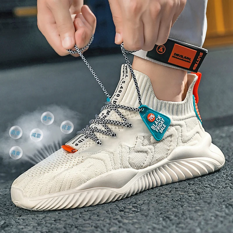 

Men Light Street Sports Shoes Streamline Minimalist Design Anti Slip Rubber Bottom Comfort Daily Travel Leisure Sneakers
