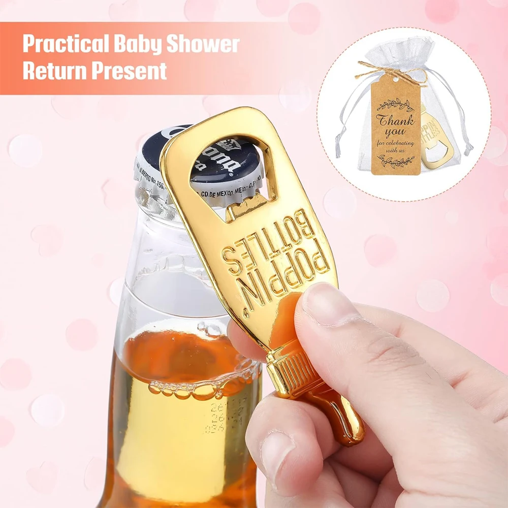10 set baby shower gift set bottle shaped opener with hard gauze bag commemorative keychain, thank you label themed party gift