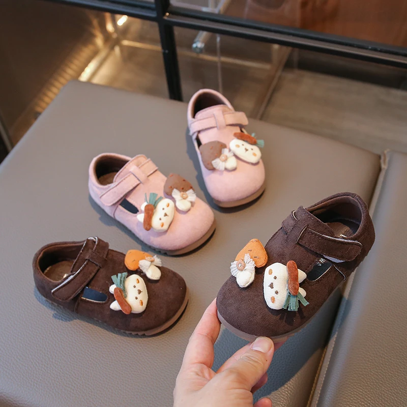 

Retro Style Girls Princess Leather Shoes 2025 New Sweet Fashion Children Causal Ballet Shoes Cute Rabbit Kids School Flat Shoes