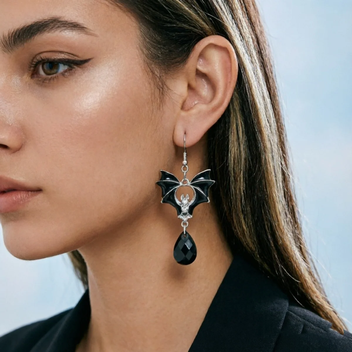 Halloween Schwarze Rote Fledermaus Wassertropfen Kristall Quasten-Ohrringe für Frauen Männer Gothic Cosplay Fledermausflügel Tier-Ohrring Schmuck – Detail 13
