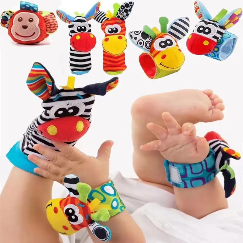 0 12 Months Baby Rattles Toys Animal Socks Wrist Strap Newborn Make Sounds Games Foot Finder Toys Infant Socks Pacifier Toys