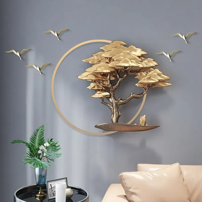 

Chinese 3D Welcome Pine Resin Birds Sculptures Home Livingroom Sofa Background Wall Sticker Crafts Hotel Wall Tree Mural Decor