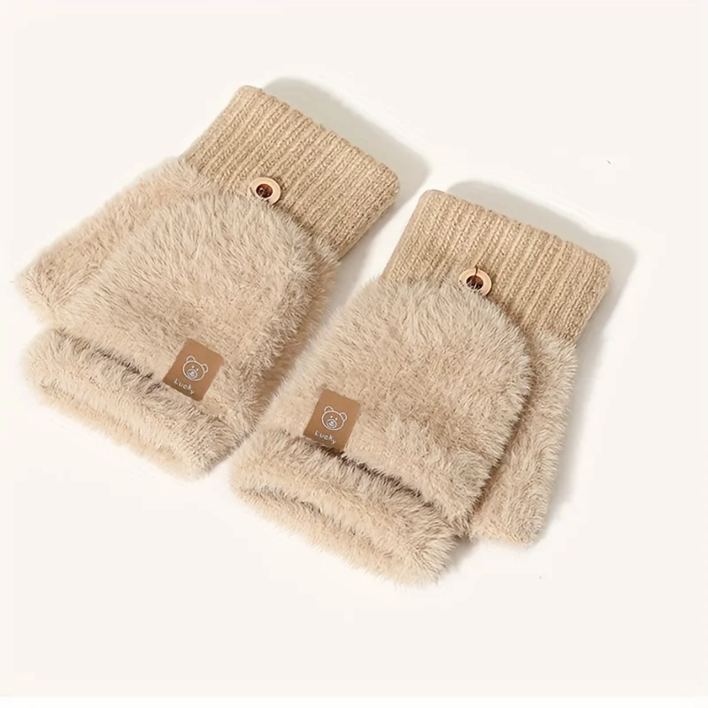 

Зимние универсальные теплые перчатки-полупальцевики на флисовой подкладке для женщин, подходят для офисной работы, учебы, письма, вождения.