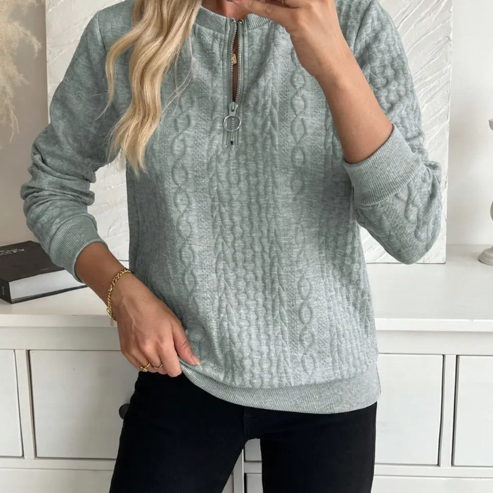 Fashion Women Half Zipper Pullover Sweatshirt Long Sleeve Texture Casual Solid Color Tops Loose Female Autumn Wear