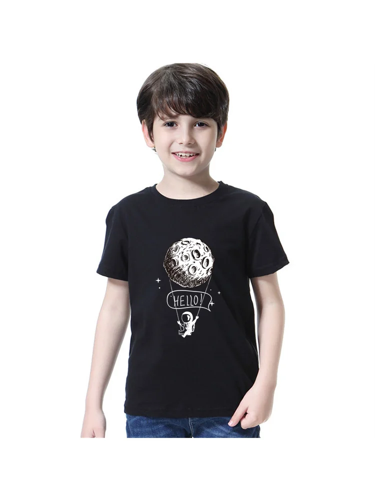 2024 New Astronaut Short Sleeved T-shirt Baby Boys Summer Tops Kids Cartoon Cotton Shirt 3-14T