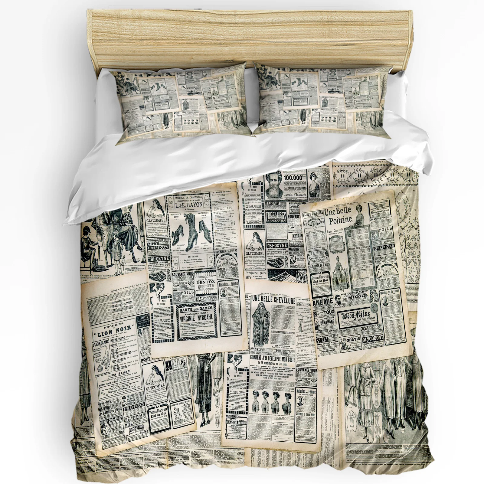 

Advertising Newspaper Retro Bedding Set 3pcs Duvet Cover Pillowcase Kids Adult Quilt Cover Double Bed Set Home Textile