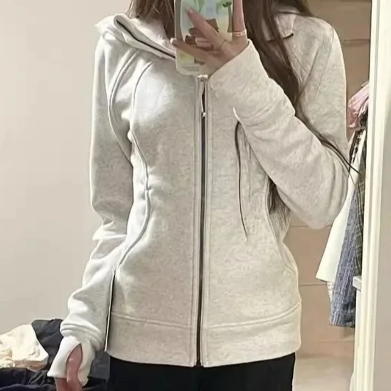 Frauen Koreanischen Stil Streetwear Zip Up Kapuzen Sweatshirt Lässige mode einfarbig wolle pullover jacke beliebte kleidung Harajuku