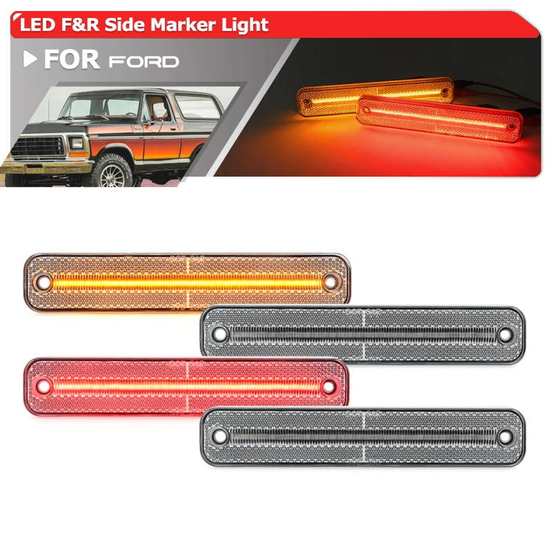 4x For Ford Bronco F Truck F100 F150 F250 F350 F500 Econoline E100 E150 E250 E350 F&R Amber Red Led Fender Side Marker Lights