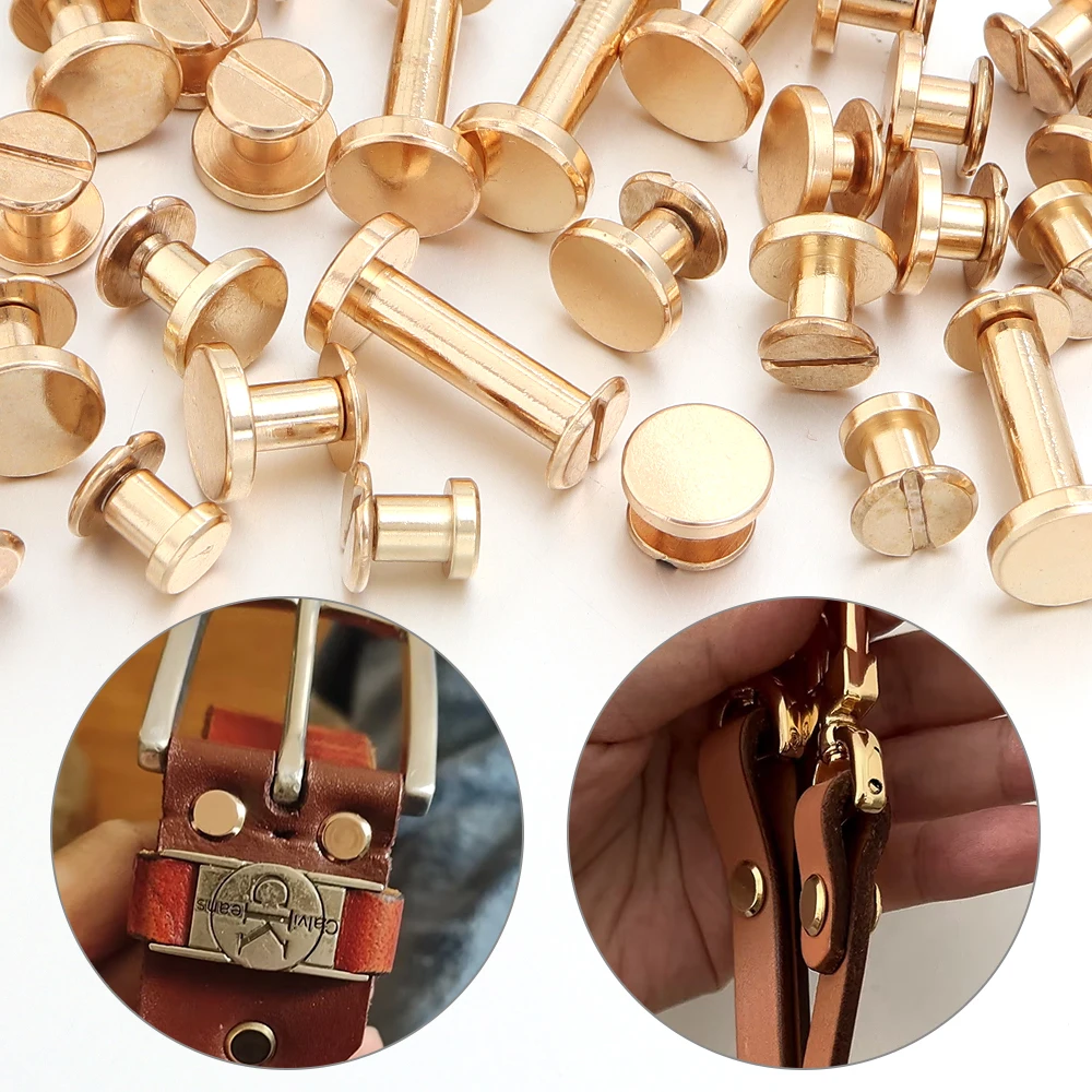 5sets/lot KC Gold Metal Double Cap Screws Nails Studs Rivets For DIY Binding Book Photo Leather Craft Belt Bags Luggage Fastener