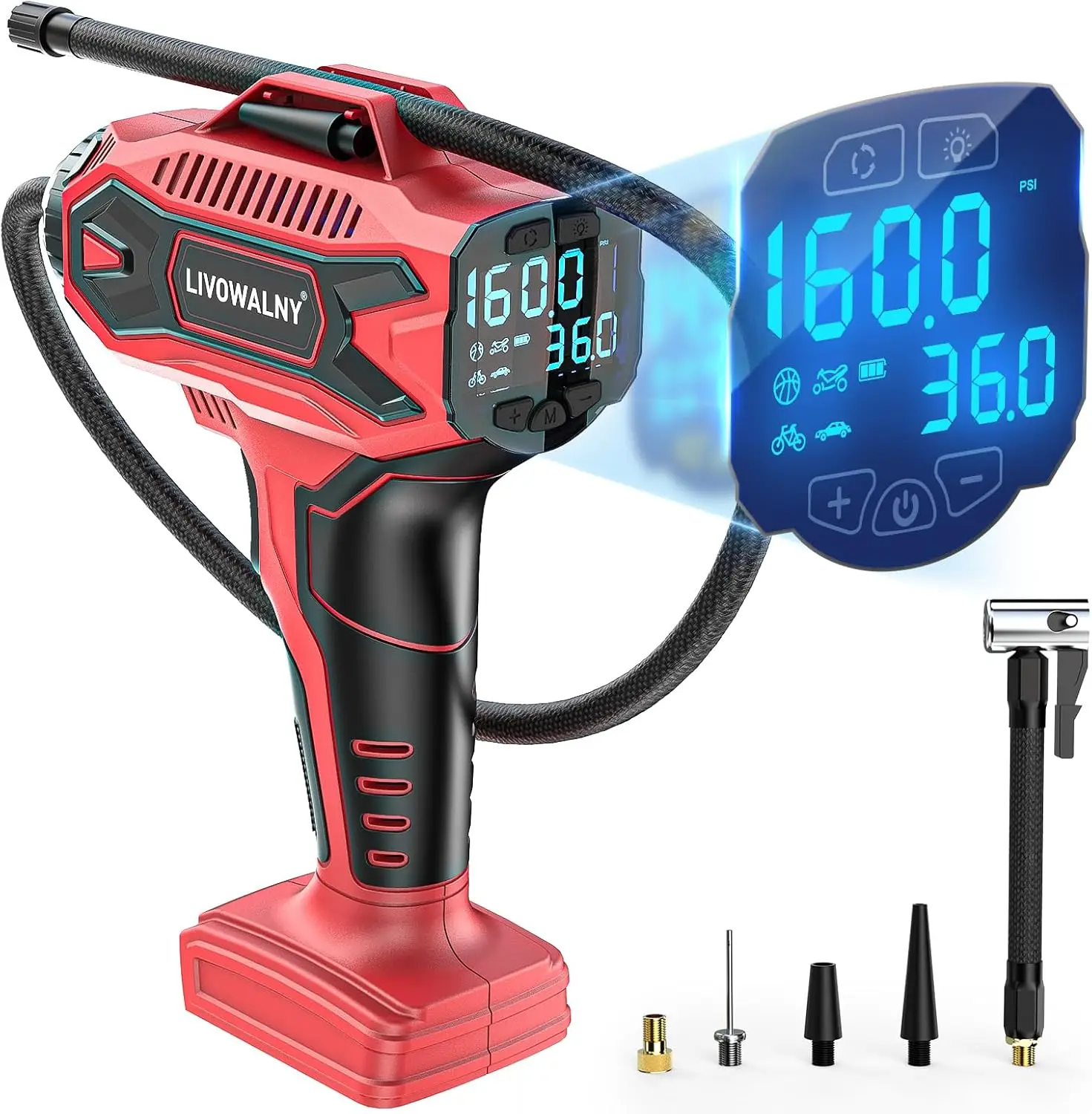 

Portable Cordless Air Compressor with Digital Gauge, 160PSI for Car Motorcycle Bike Ball Auto