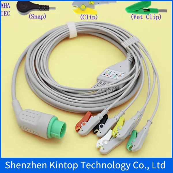 

Compatible New High quality! 5 leads cable and leadwire for Biolight M7000-9000,12pins
