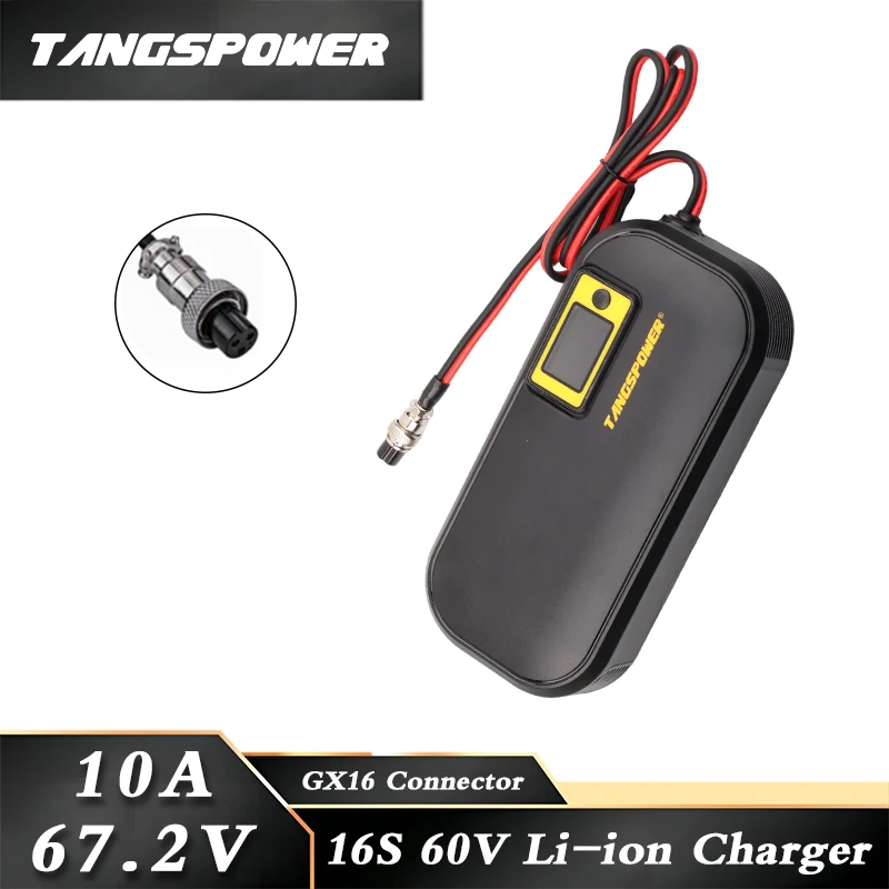 67.2V 10A Lithium Battery Smart Charger For 16Series 60V Li-ion Battery Pack Fast Charging 3Pin-GX16 Connector With Cooling Fan