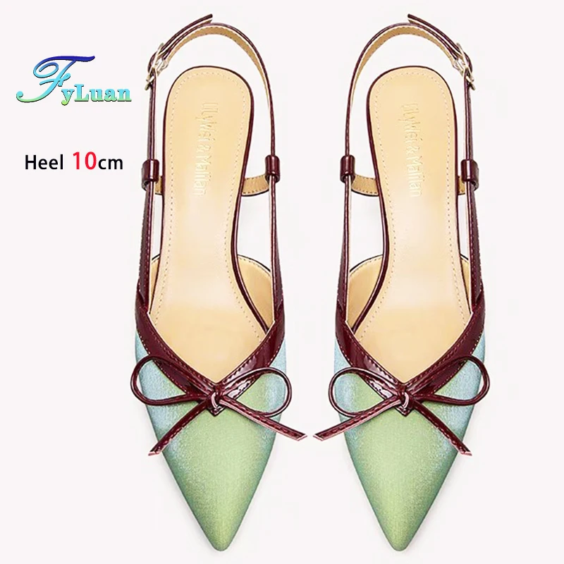 

Зеленые женские туфли на высоком каблуке 10 см, 8 см, 6 см, женские туфли-лодочки на тонком каблуке с острым ремешком сзади, сандалии с открытой пяткой, банкетные туфли на шпильке