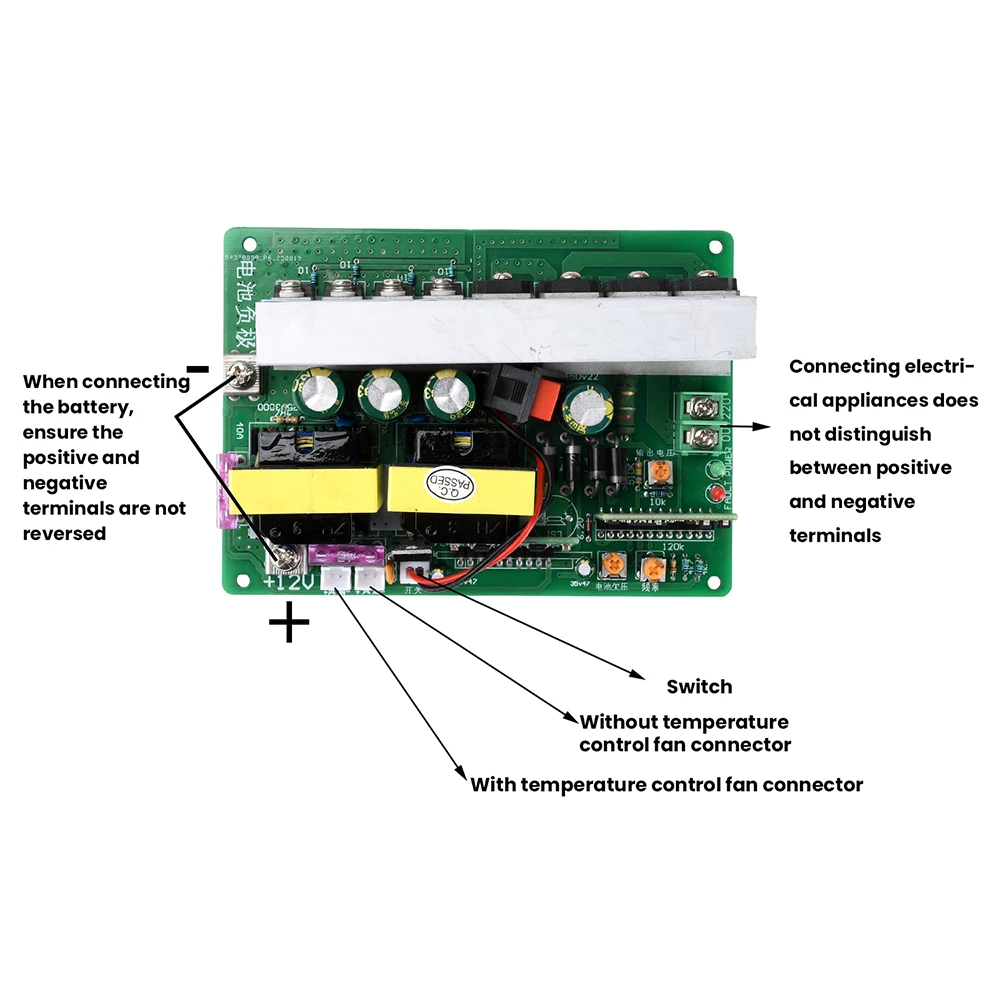 High-Power 500W DC 12-14.5V to AC 220V Inverter Module with Switch and Fan Interface Step-Up Module For E-bike Charging