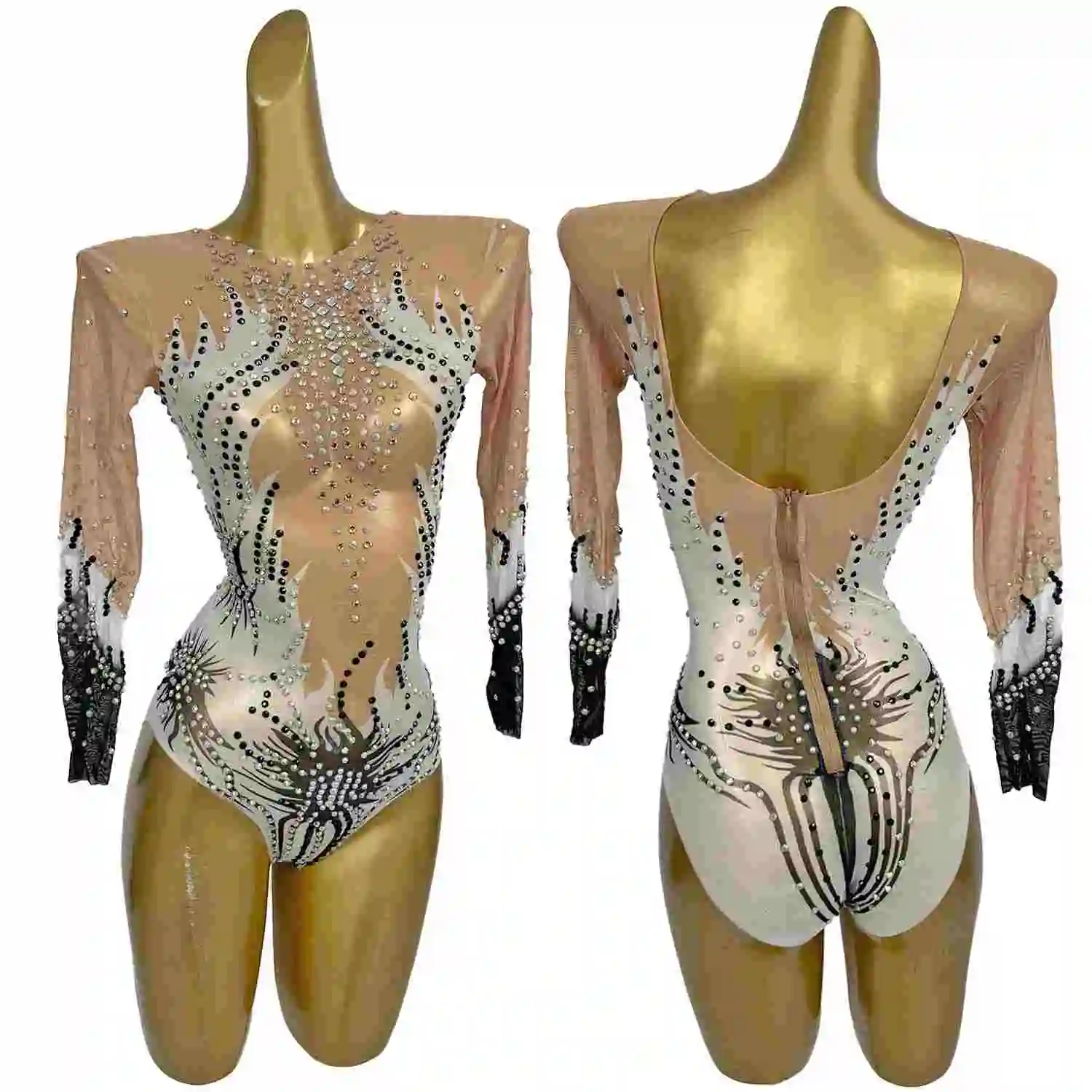 

Sparkly Rhinestone See Through Mesh Bodysuit Elastic Dance Tight Fitting Catsuit Festival Celebrate Bar Performance Party Outfit