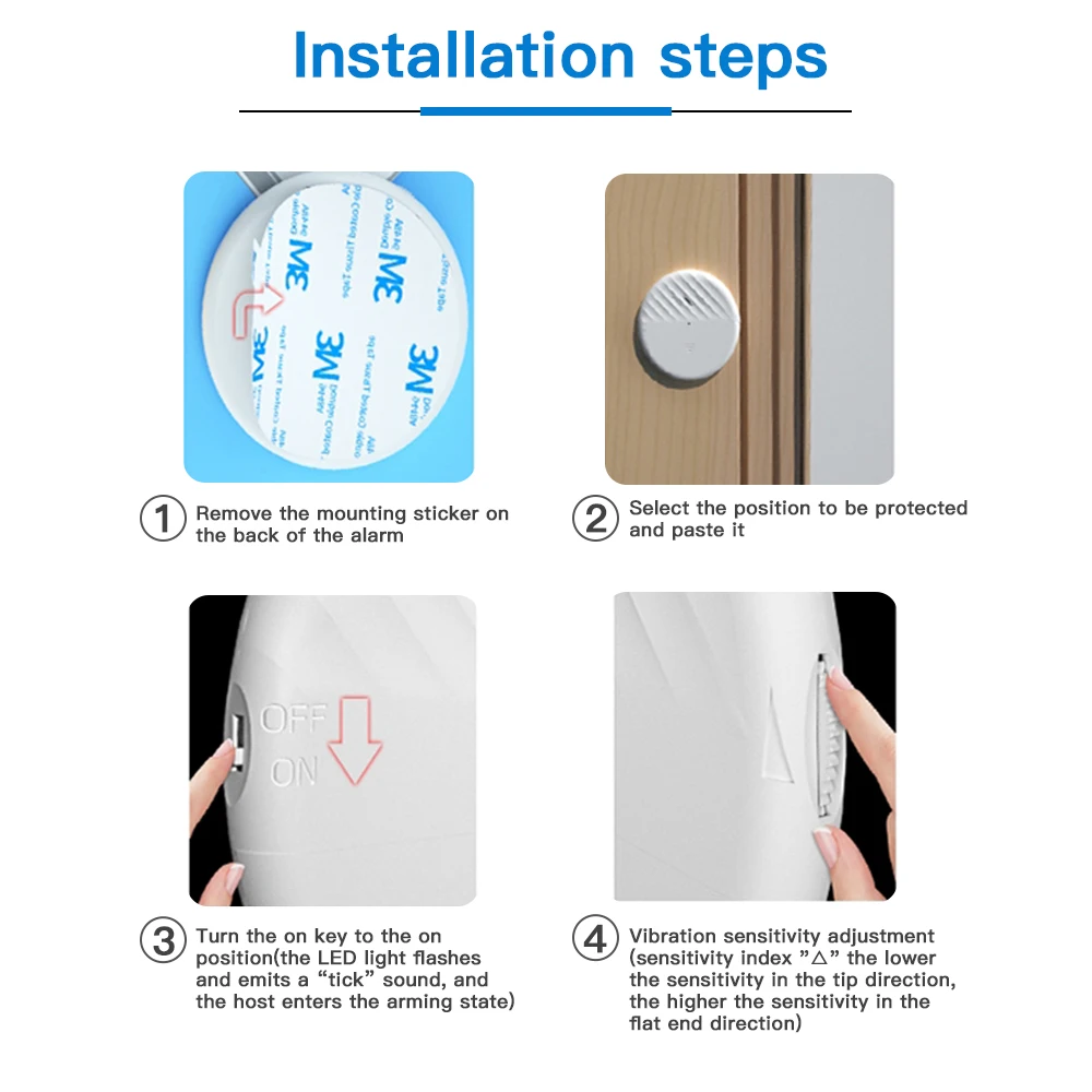 Camluxy Wireless 125dB Door Window Vibration Sensor Alarm Glass Break For Warning Burglars Anti-Theft Home Safety Security