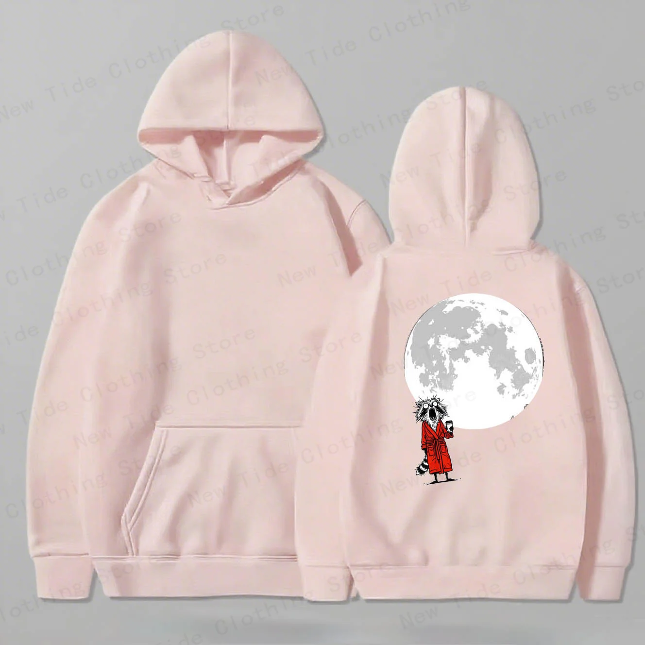 سترة بقلنسوة قطنية للرجال للخريف والشتاء تتميز بتصميم الراكون والرداء والقمر لمظهر الموضة الموسمية الرائعة