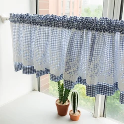 1 Piece, Pastoral Style Small Curtain, Short Curtain, Half Curtain Decoration, Plaid with Lace Tulle, Rod Pocket Installation, Suitable for Small Windows, Kitchen, Bathroom, Living Room Coffee Curtain