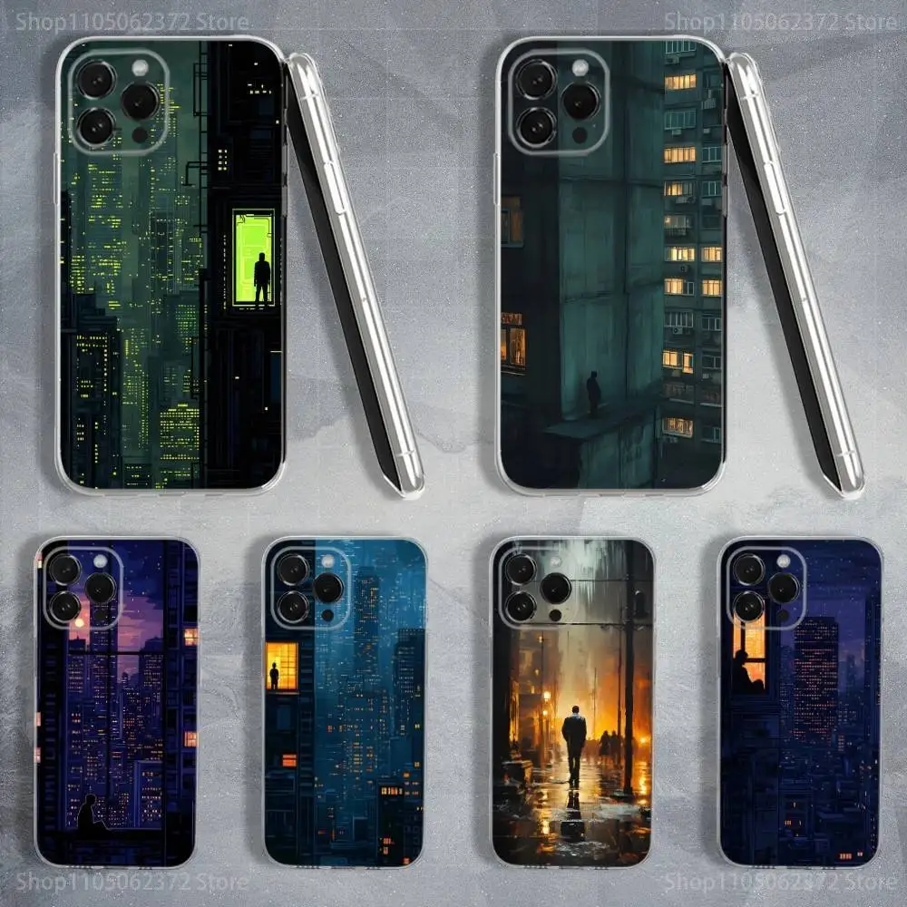 

Loneliness Art Painting Phone Case For iPhone 16,15,14,13,12,11 Pro,Max,Plus,X,XS,XR,SE,Mini Transparent Soft Cover