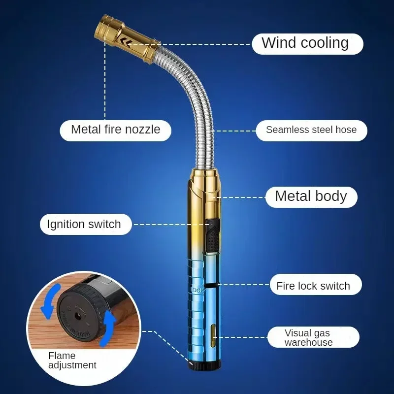 Metal Hose Outdoor Camping BBQ Kitchen Lighter Ignition Tool Long Handle Windproof Spray Gun Butane Gas Lighter Cigar Lighter