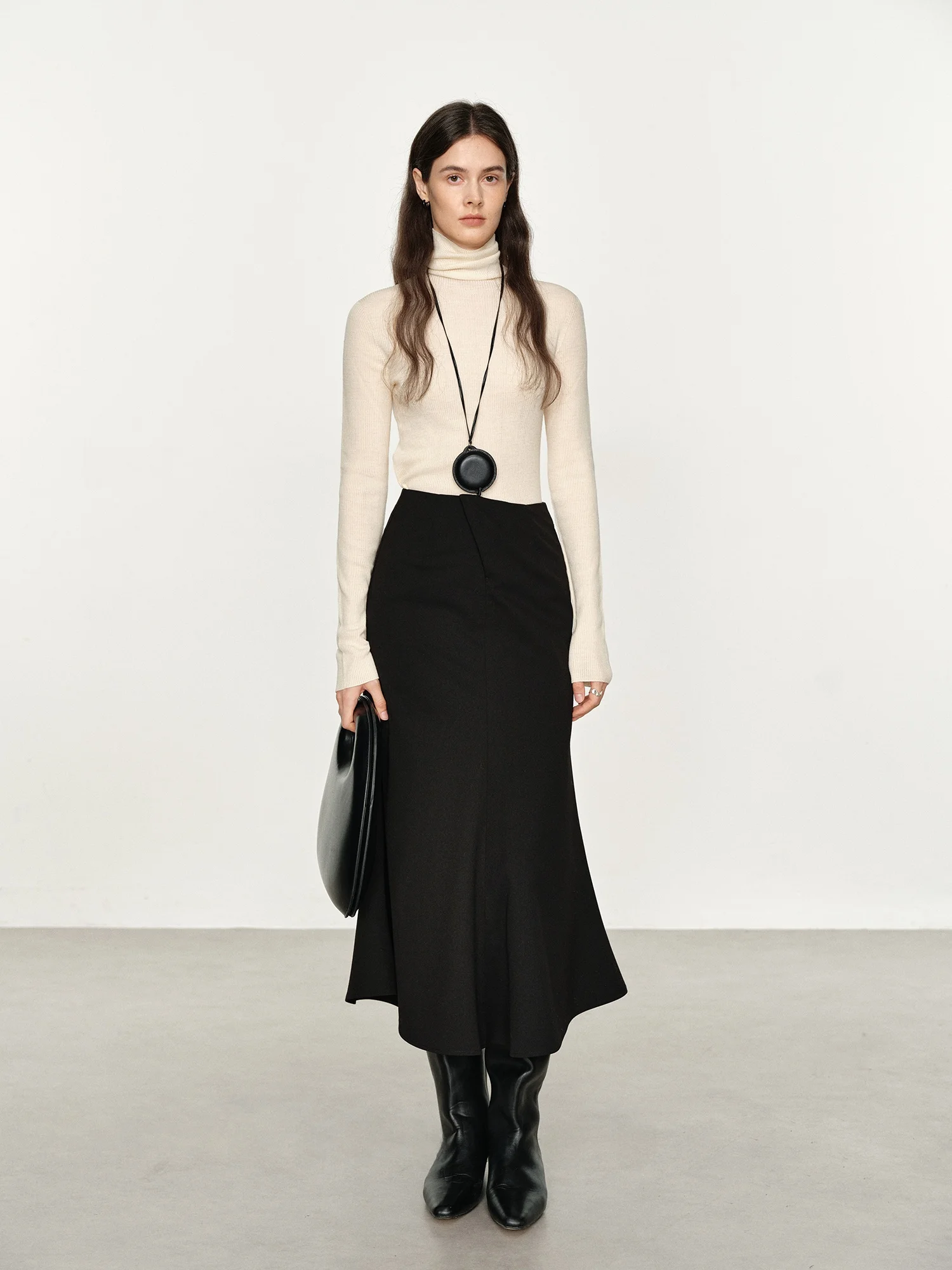 

Ретро-юбка-рыбка из шерстяной ткани с высокой талией, имитация шерсти, смесовая ткань из полиэстера, удобная для повседневной носки, с внутренними шортиками, черная.