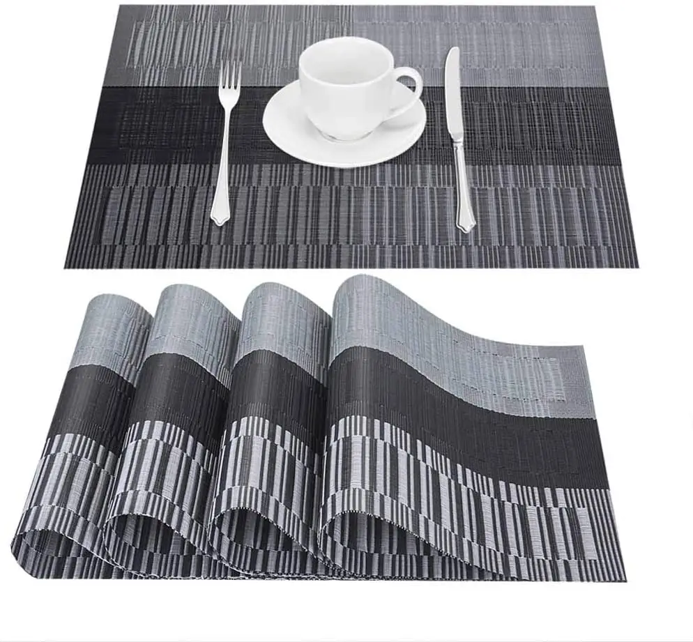 

Placemats Set of 4, Heat-Resistant Woven Vinyl Placemat, Non-Slip Washable PVC Table Mat, Easy to Clean Premium Plastic Mats for