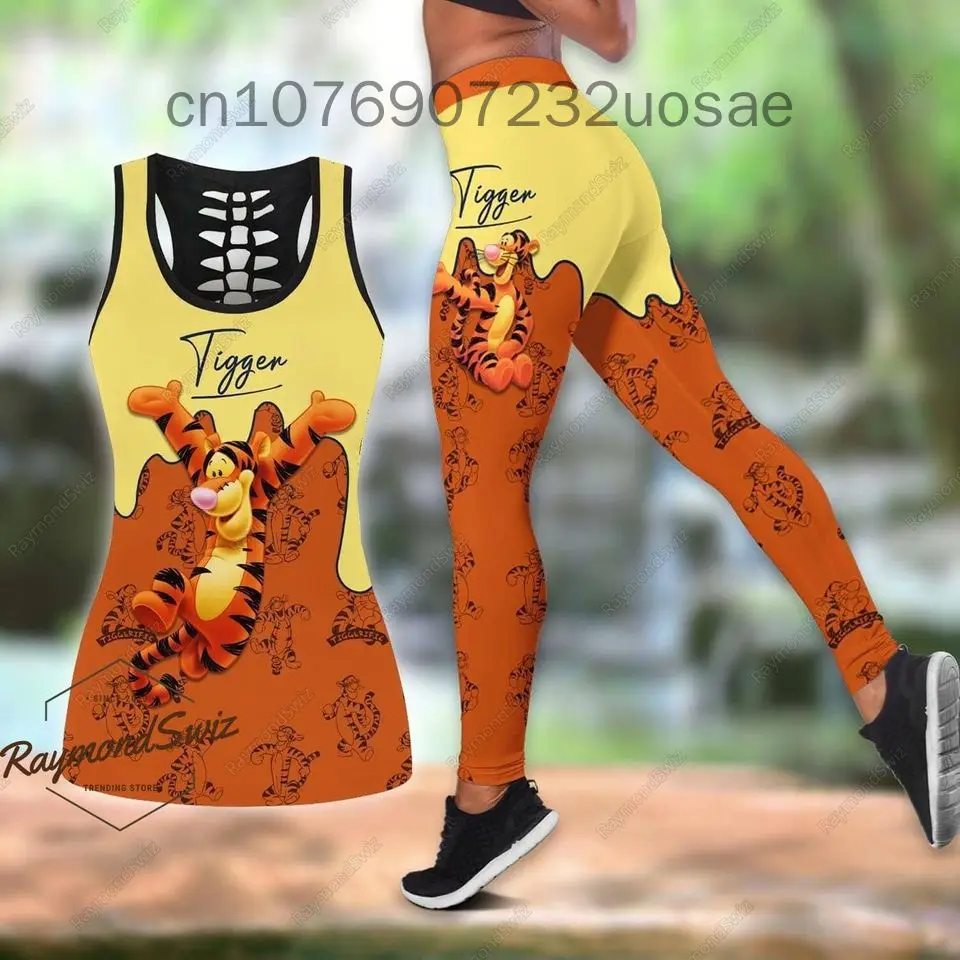 

Disney Tigger Women Book Hollow Vest + Women Leggings Yoga Suit Fitness Leggings Sports Suit Disney Tank Top Legging Set Outfit