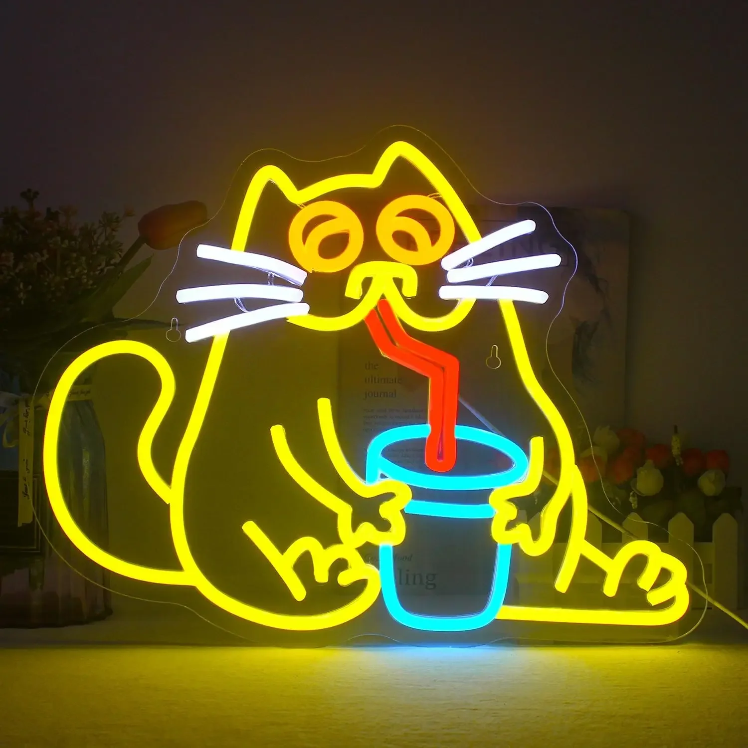 

Cat Drinks Beverages Neon Light Sign USB Dimmable LED Neon Sign Wall Decoration for Bedroom Gameroom Livingroom Birthday Gifts
