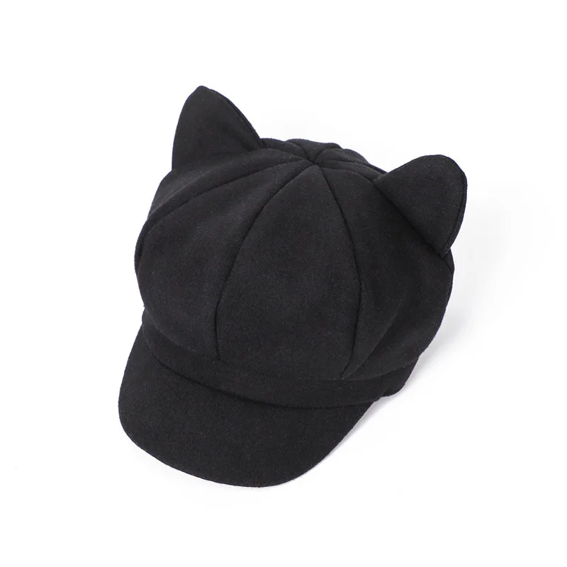 Cute Cat Ears Hat Women Beret Hat Spring Autumn  Retro Octagonal Cap Fashion Vintage Beret Hat Women Ladies Girl Hats