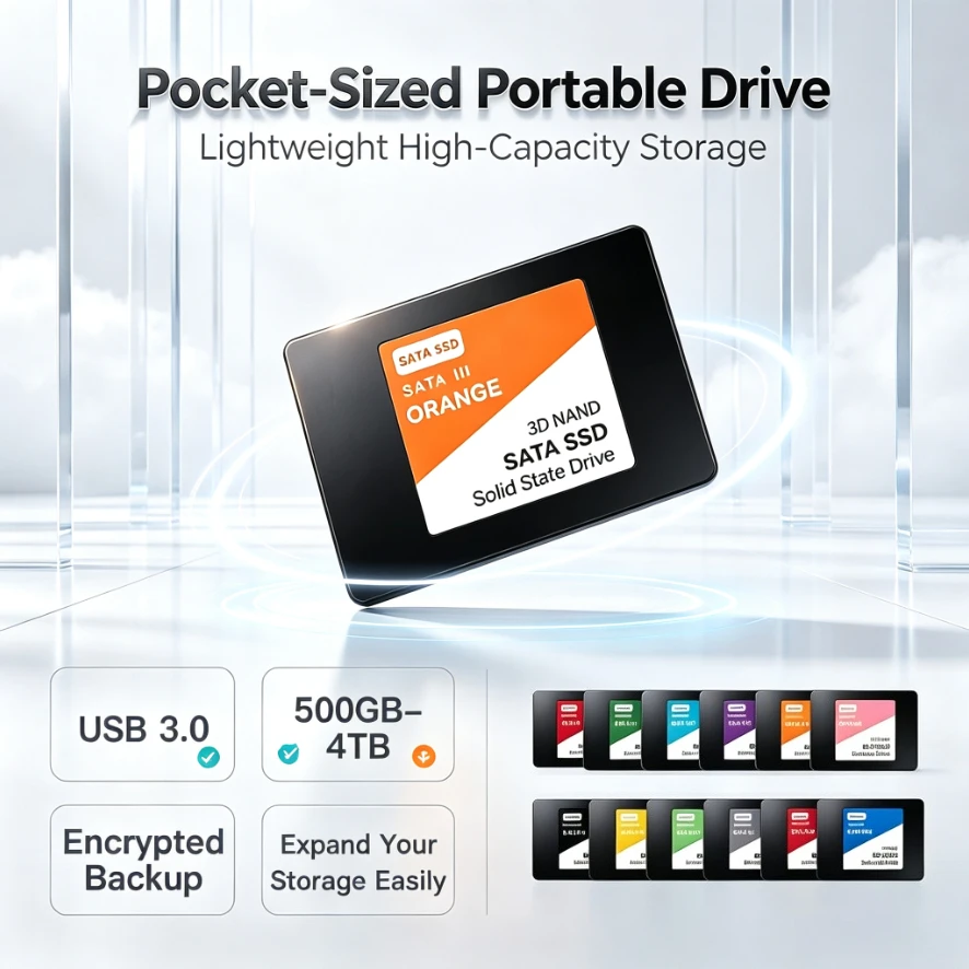 SATA 013 Portable External SSD Hard Drive Orange / Pink / Black High Speed Large Capacity Storage Disk for Laptop Smartphone