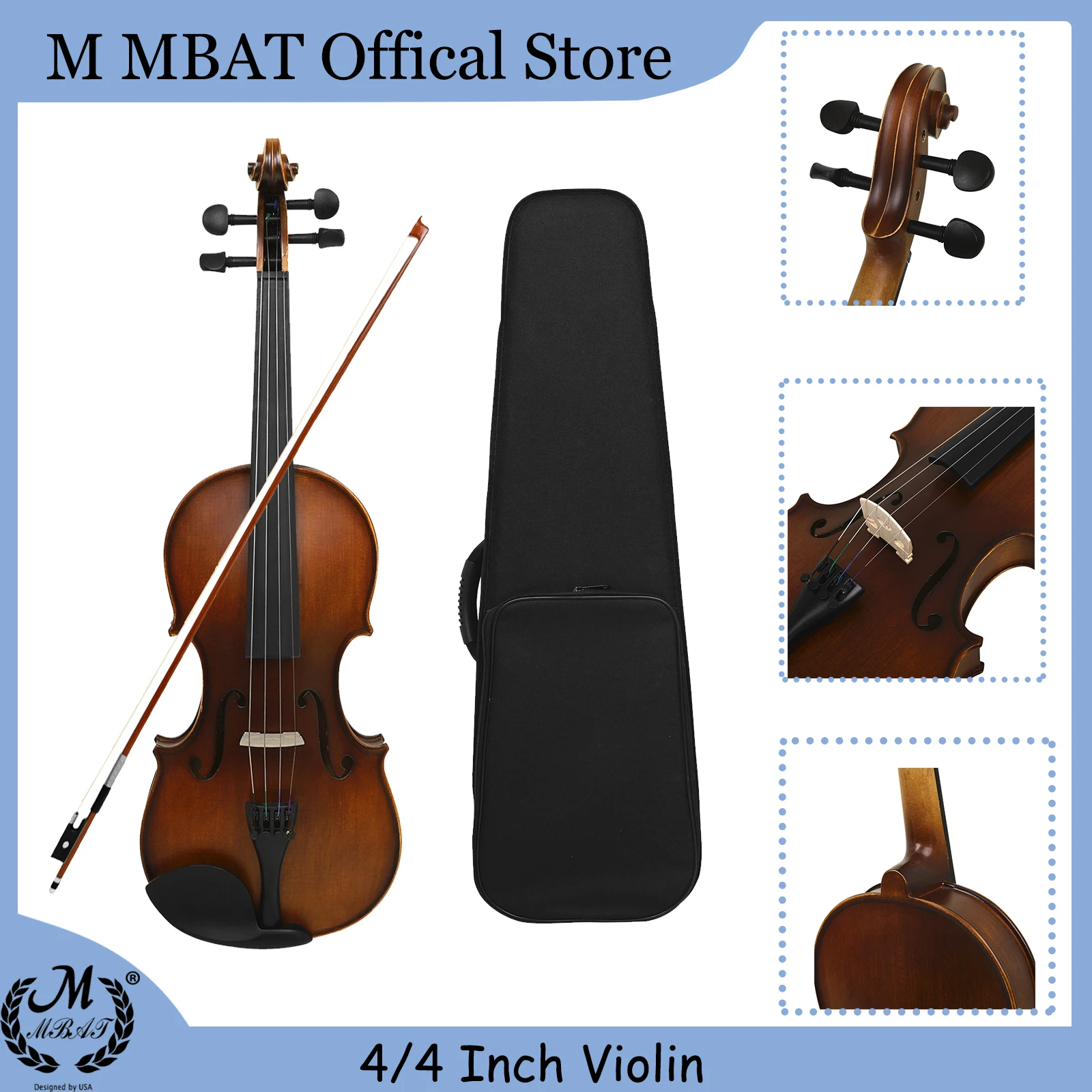 

4/4 Full Size Violin Solid wood Panel Acoustic Violin Fiddle With Case Bow Accessories Strings Musical Instrument