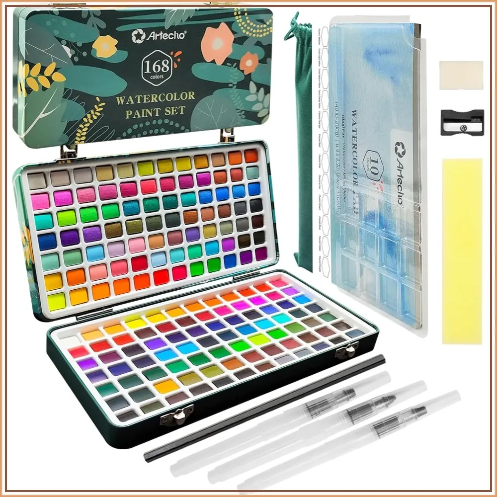 

168-Color Watercolor Paint Set with Pad, Brushes & Pencil - Perfect for Artists