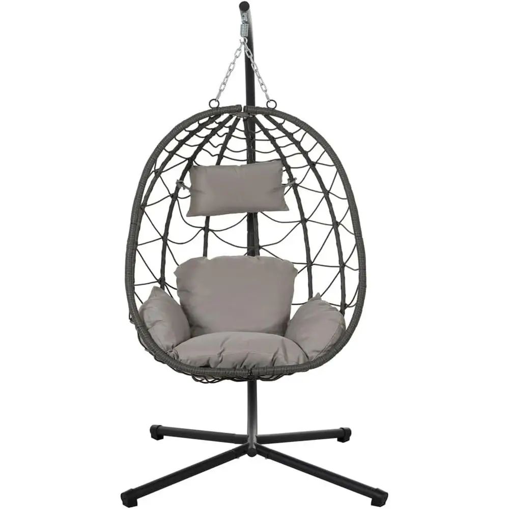 

Подвесной стул-яйцо из ротанга с подушкой и подушкой, подставка для уличного внутреннего стула-качалки для патио, сада, спальни