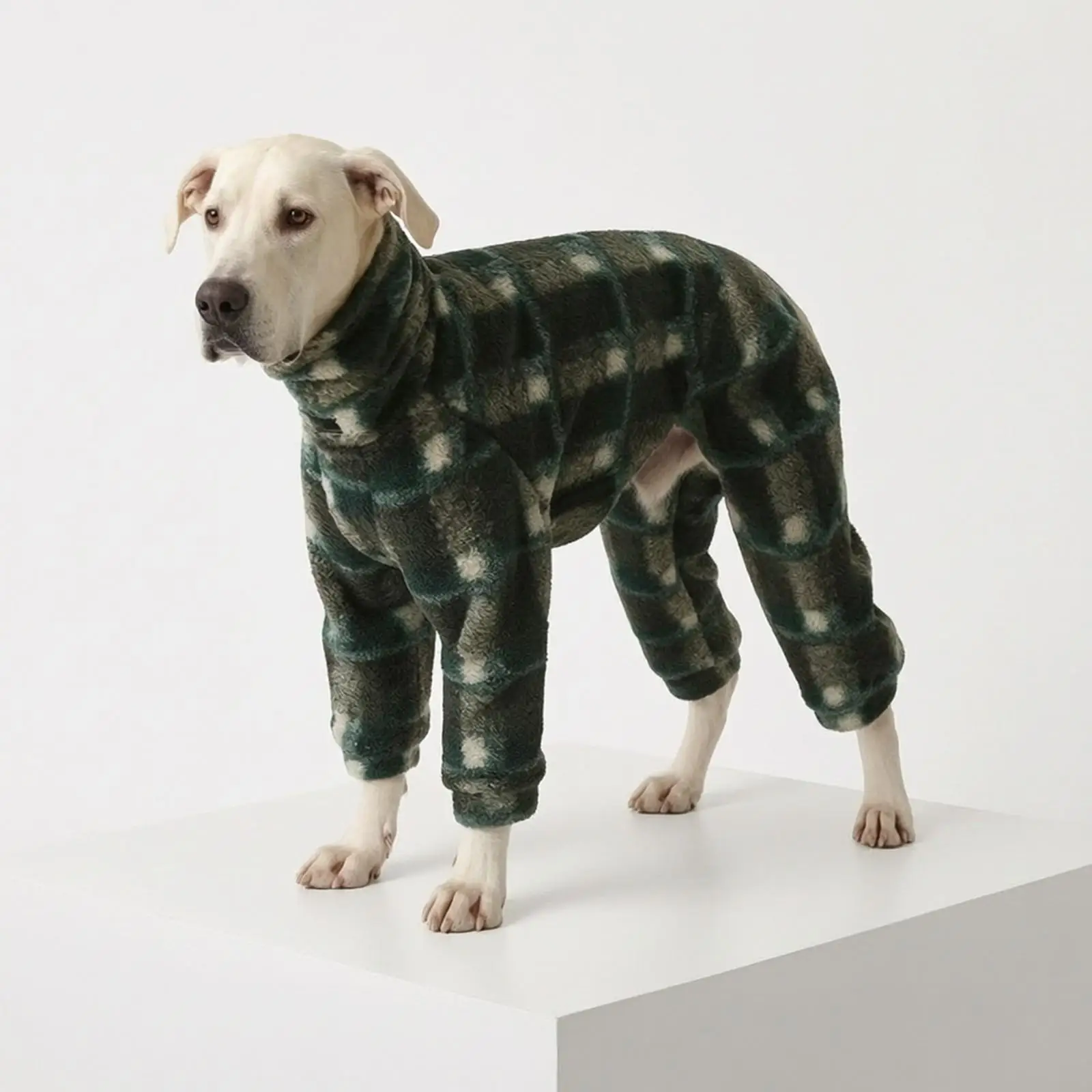 Warm Lambswool Industrial Coat for Dogs with Checked Pattern Full Body Coverage Four Leg Jumpsuit for Indoor Outdoor Use
