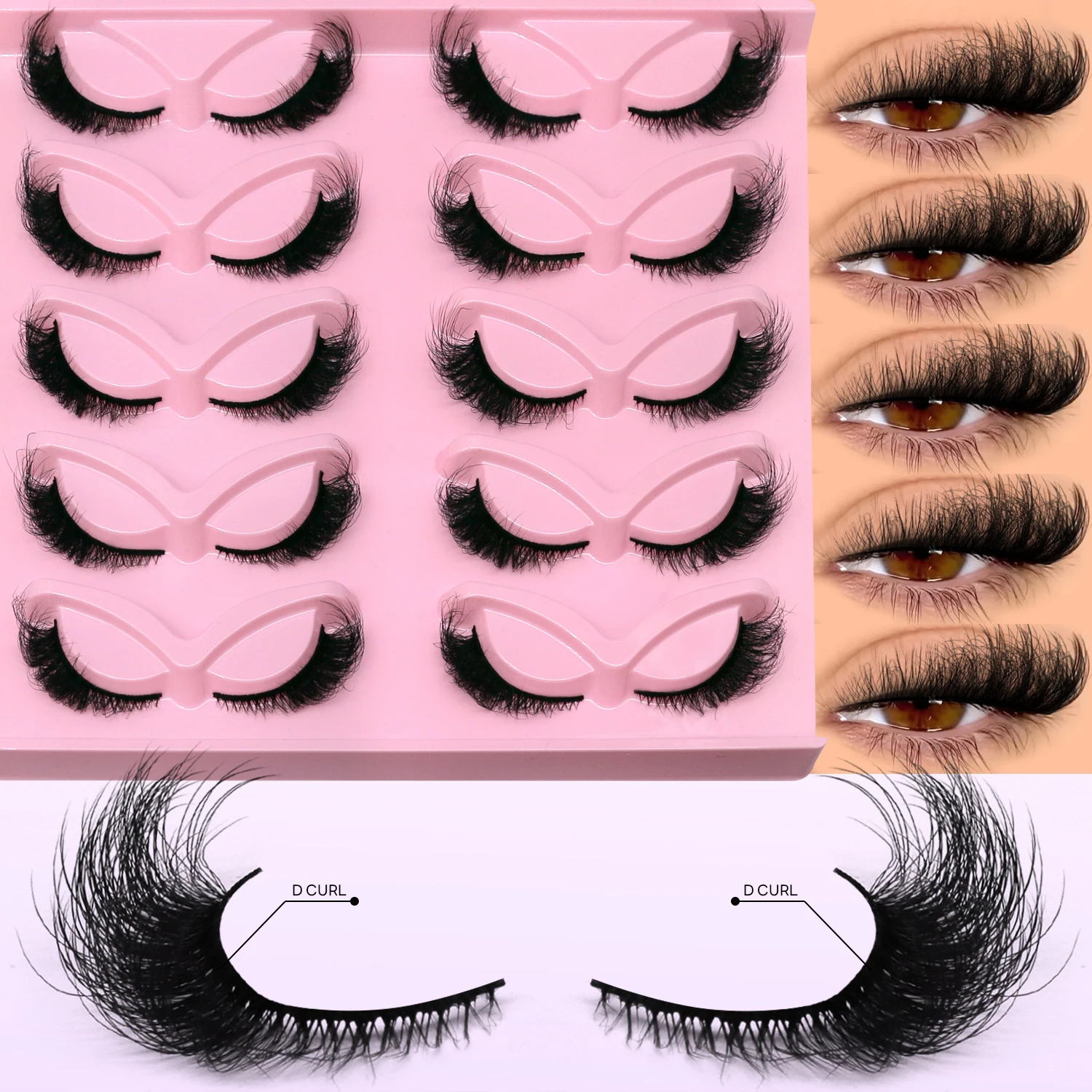 Lasvirey Fluffy Eyelashes Cat Eye Lashes 8D Fluffy Volume Fake Lashes Mixed Tray Dramatic Thick Faux Mink Lashes Extension