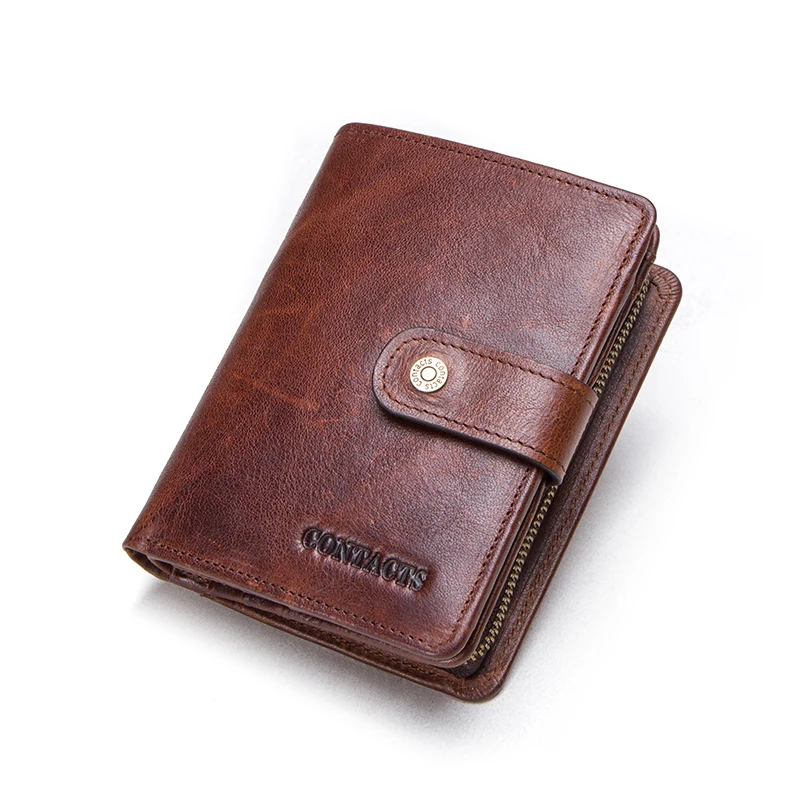 CONTACT'S Genuine Leather Short Wallets for Men RFID Vintage Coin Purse Card Holder Male Money Clip Women‘s Wallet Bag Handbag