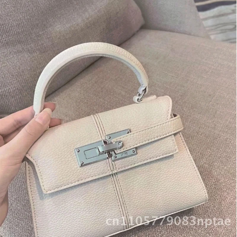 Bolso de hombro Trapeform de alta moda, bolso Kelly de cuero genuino, bandolera de tallas medianas y grandes, lienzo blanco y negro Camel