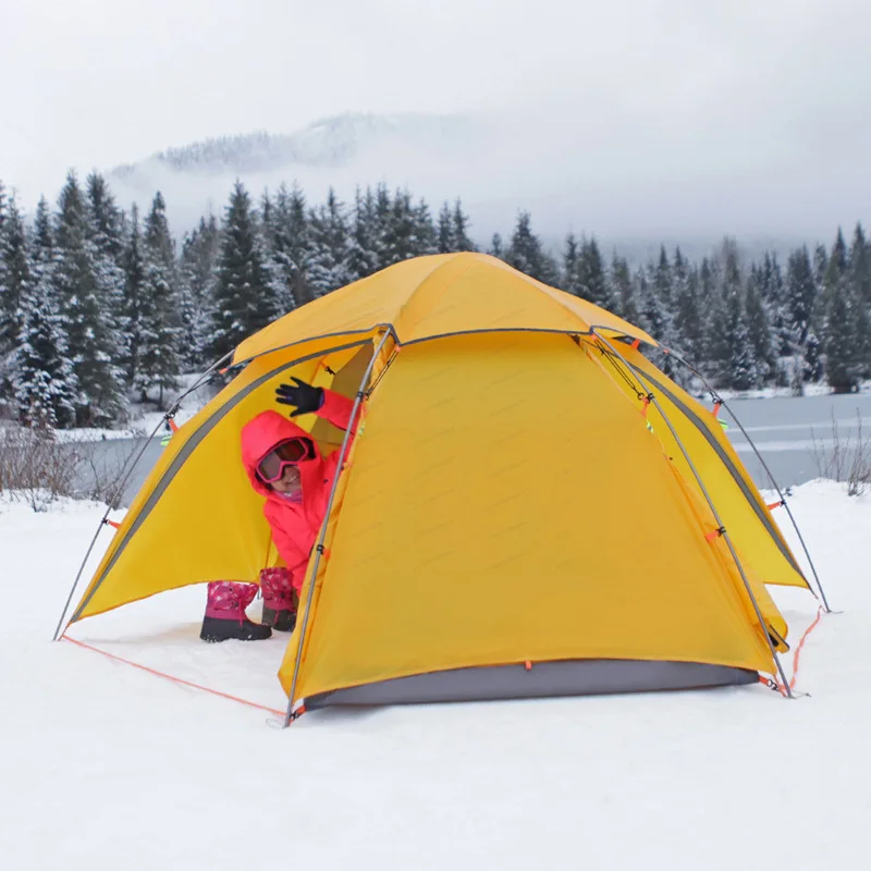 Double Layer Aluminum Pole Tent, 2-Person 4-Season Heavy Rain Resistant Tent for Outdoor Hiking Mountaineering Camping