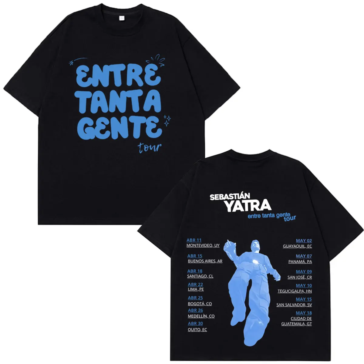 Camisetas con estampado del cantante SEBASTIAN YATRA Entre Tanta Gente Tour 2026, camisetas de moda para hombres y mujeres, camisetas holgadas informales de algodón de gran tamaño