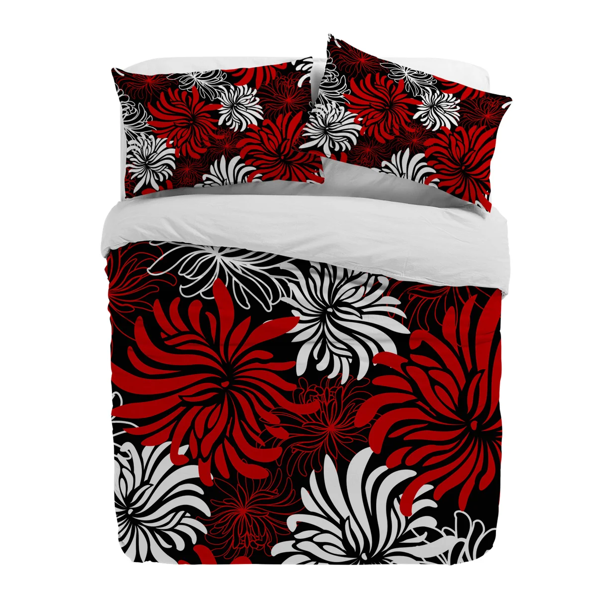 

Red Black White Flower Chrysanthemum Duvet Cover With Pillow Case Custom 3pcs Bedding Set Quilt Cover Double Bed Home Textile
