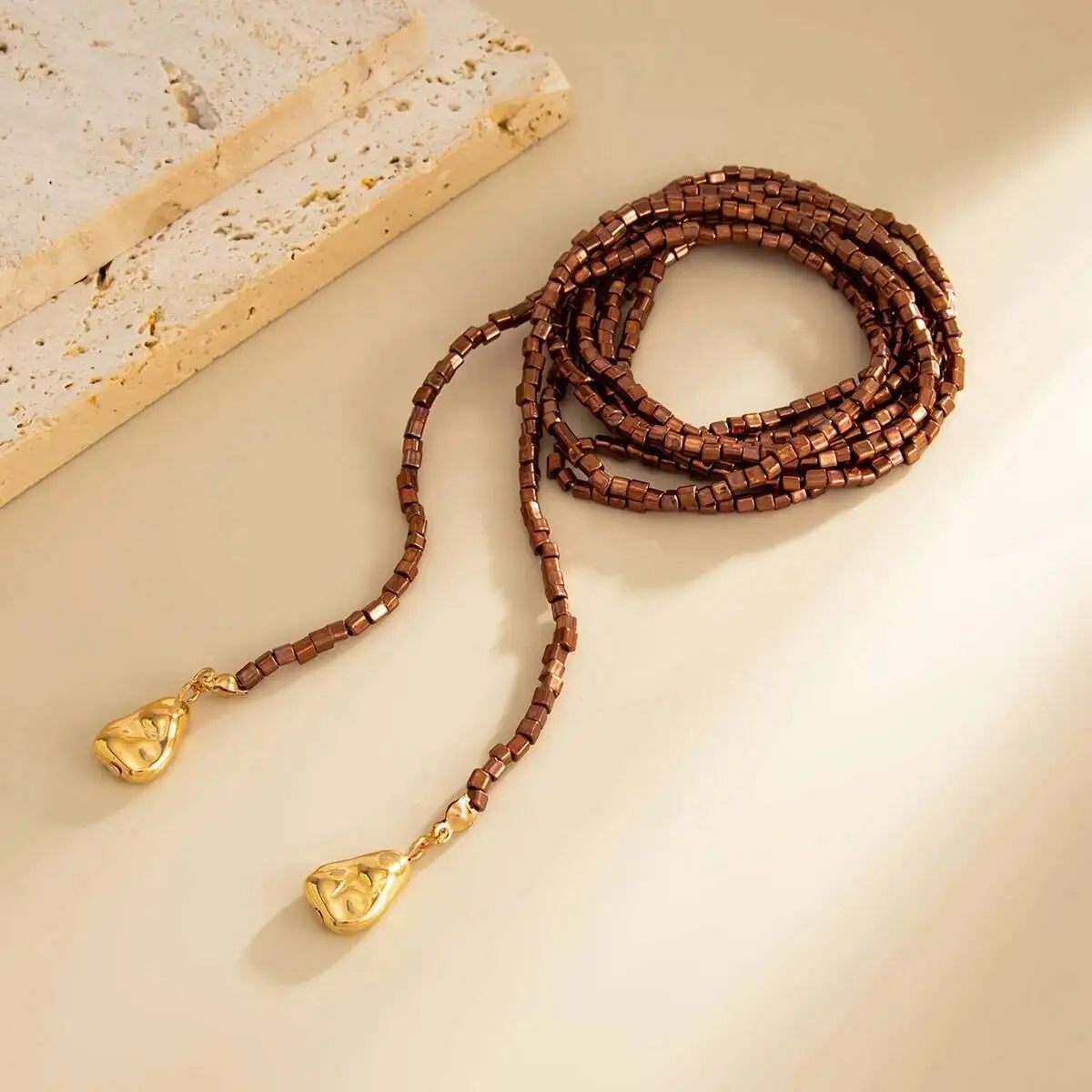 

SHIXIN Vintage Acrylic Beads Chain Choker Long Necklace Women Fashion Geometric Pendant Necklace Adjustable Sweater Chain Gifts