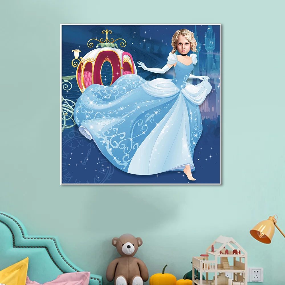 Disney Princess Cinderella Poster Customized Portrait Canvas Painting Print Personalized Picture Girl Kids Room Wall Art Decor